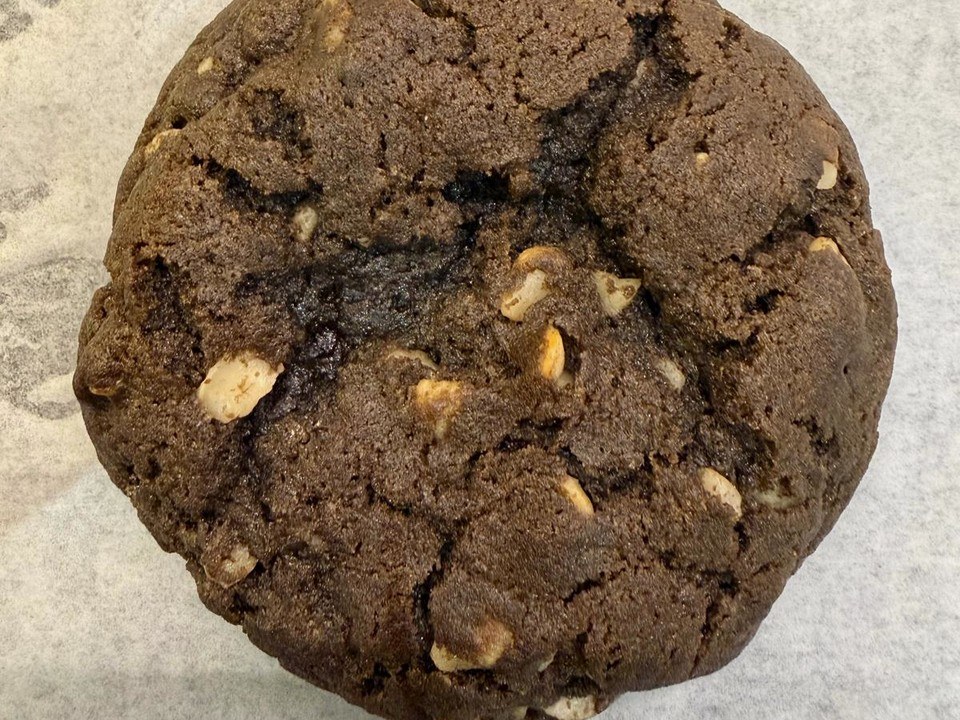 Arlo Cookie — a thick dark espresso mocha cookie studded with chopped pecans