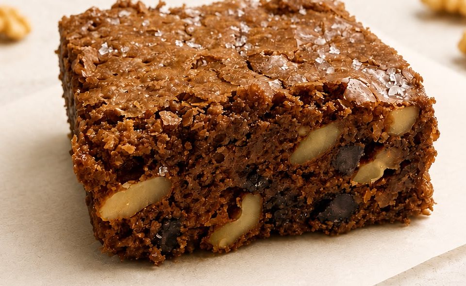 Walnut Gem Brownie — fudgy brownie square loaded with walnuts